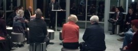 Greens' Rod Swift addresses Gellibrand's first candidates' forum.